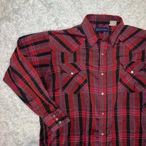 Vintage Western Rock Creek Ranch Red Button Up Pearl Snap Size 17x34